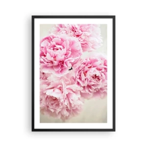 Affiche dans un cadre noir - Poster - Un bouquet de pivoines roses sur fond clair - 50x70cm - En glamour rose - Décoration murale moderne pour le salon et la chambre ARTTOR
