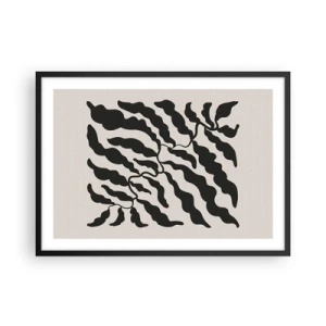 Affiche dans un cadre noir - Poster - Brindilles avec des feuilles noires sur fond clair - 70x50cm - La nature du carré - Décoration murale moderne pour le salon et la chambre ARTTOR