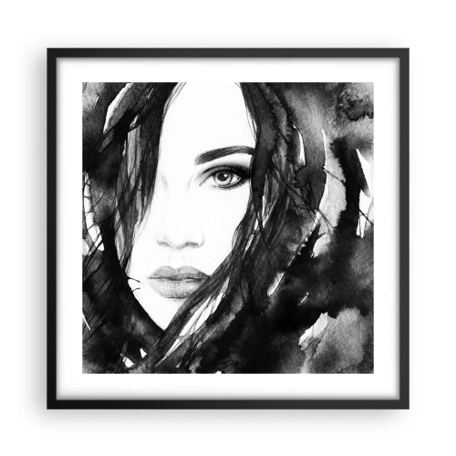 Affiche dans un cadre noir - Poster - Portrait d'une dame en noir et blanc - 50x50 cm