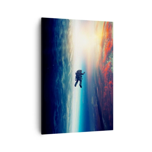 Impression sur toile - Image sur toile - Un astronaute flottant dans l'espace au-dessus d'une Terre colorée - 70x100cm - Affronter l'univers - Décoration murale moderne pour le salon et la chambre ARTTOR