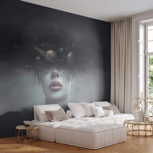 Papier Peint Photo Premium Sand - Et les planètes deviennent folles... - Abstraction, Visage de femme, Cosmos - 250x175 cm