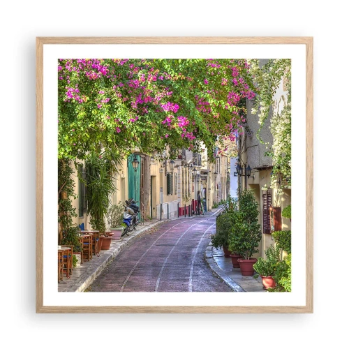 Affiche dans un chêne clair - Poster - Allée fleurie - 60x60 cm