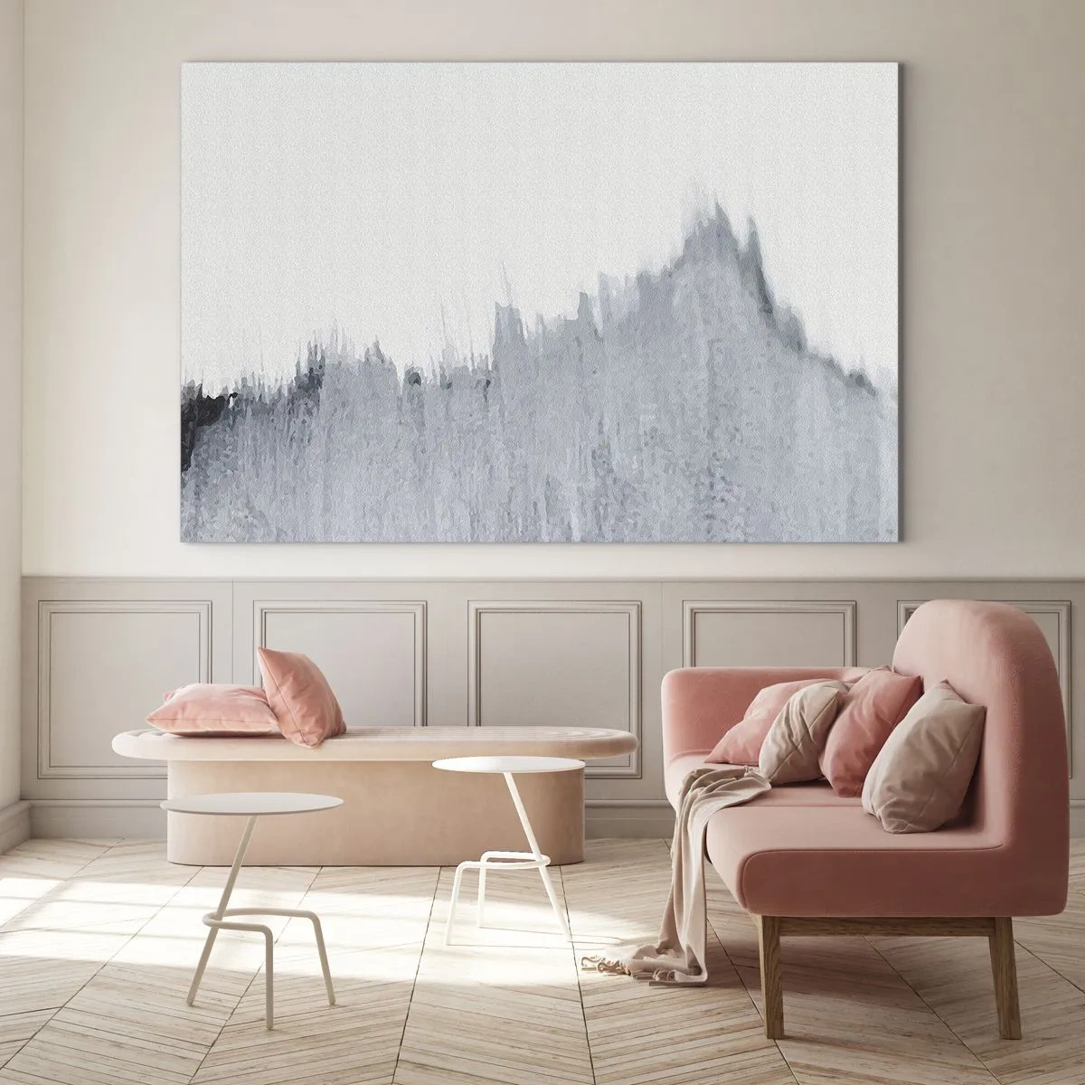 Impression sur verre - Image sur verre - Une composition abstraite dans des tons de gris ressemblant à un disque sur fond blanc. - 70x50cm - Une esquisse mystérieuse - Décoration murale moderne pour le salon et la chambre ARTTOR