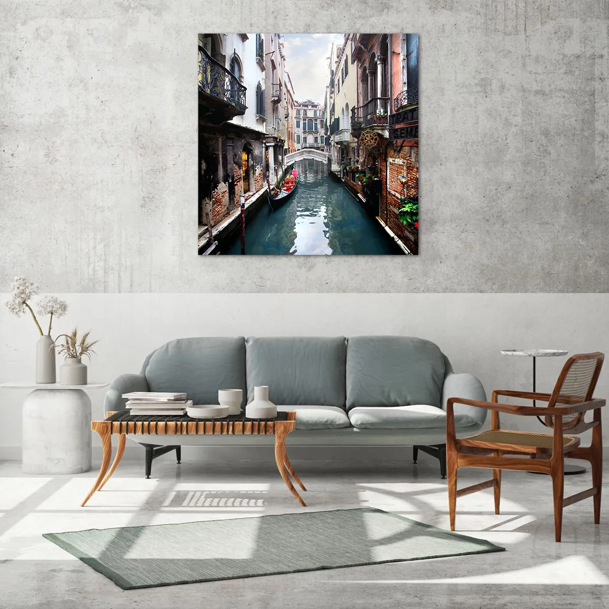Impression sur verre - Image sur verre - Paysage vénitien avec une gondole et un pont - 30x30 cm