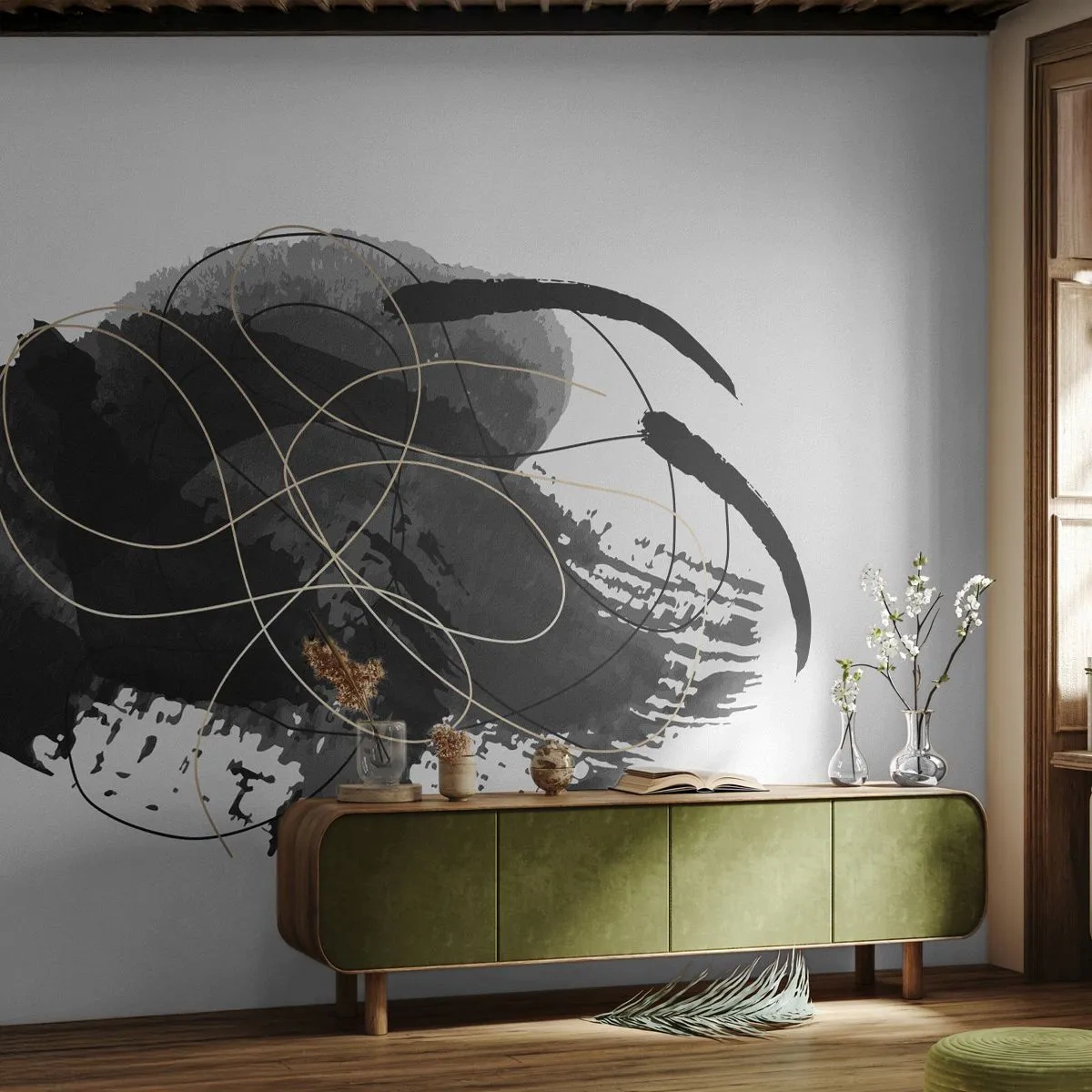Papier Peint Autocollant Deluxe Sticker - Fait de noir - Abstraction, Morceau, Art moderne - 250x175 cm