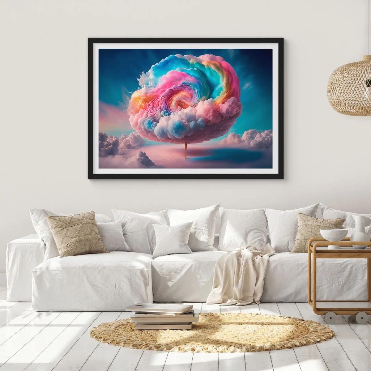 Affiche dans un cadre noir - Poster - Un nuage en forme de spirale aux couleurs pastel dans le ciel - 70x50cm - Le rêve d'un parc d'attractions - Décoration murale moderne pour le salon et la chambre ARTTOR