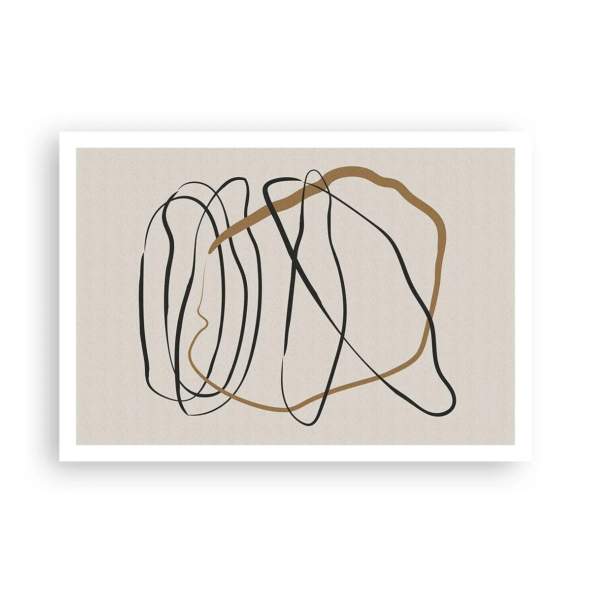 Affiche - Poster - Lignes artistiques en noir et or sur fond clair - 100x70cm - Composition – danse en boucle - Décoration murale moderne pour le salon et la chambre ARTTOR