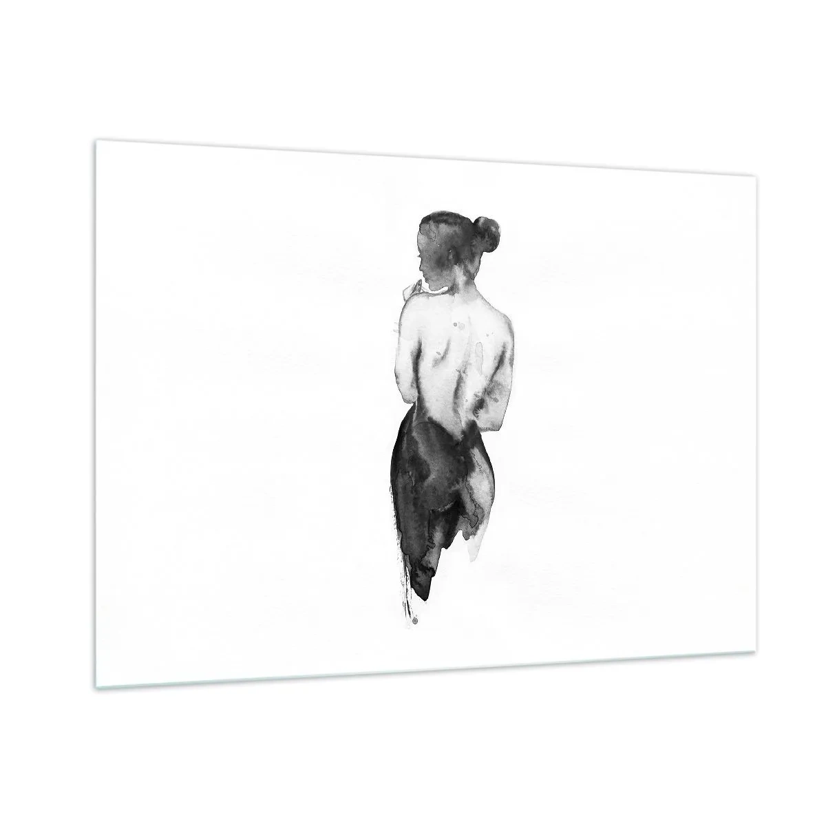 Impression sur verre - Image sur verre - Silhouette noire et blanche d'une femme dans un style aquarelle - 100x70cm - Auprès d'elle, le monde disparaît - Décoration murale moderne pour le salon et la chambre ARTTOR