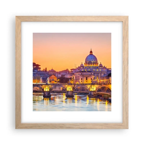 Affiche dans un chêne clair - Poster - Coucher de soleil sur la ville éternelle - 30x30 cm