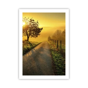 Affiche - Poster - Une route parmi les champs au lever du soleil - 50x70cm - Après-midi de miel - Décoration murale moderne pour le salon et la chambre ARTTOR