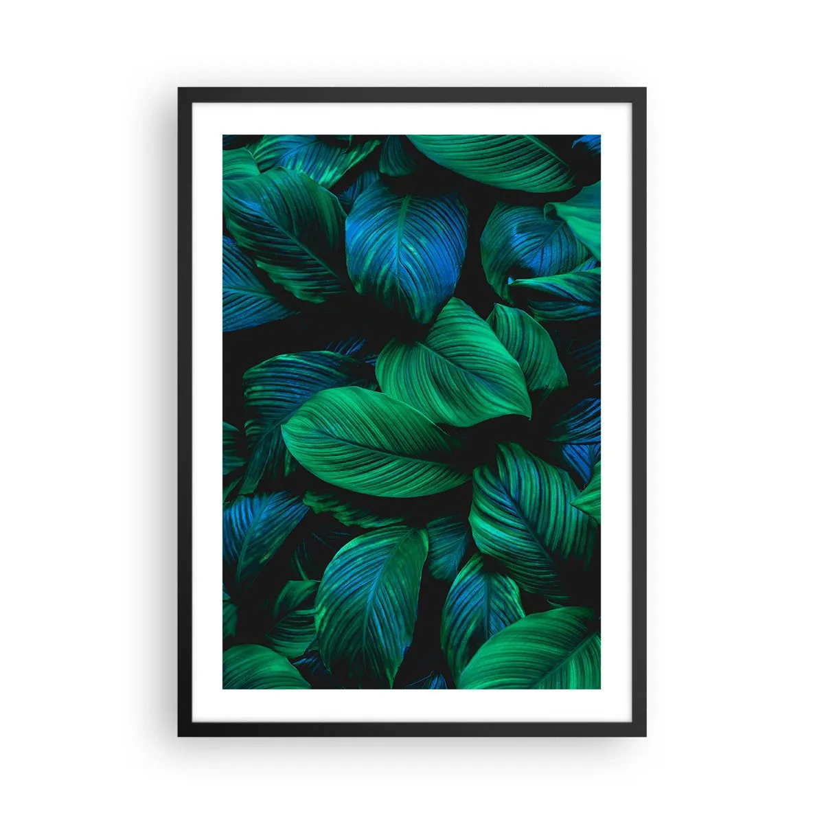 Affiche dans un cadre noir - Poster - Feuilles vertes aux nuances intenses - 50x70cm - Dans la foule verte - Décoration murale moderne pour le salon et la chambre ARTTOR