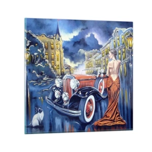 Impression sur verre - Image sur verre - Nocturne en bleu et corail - 60x60 cm