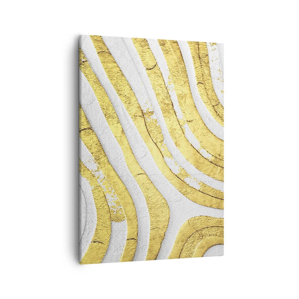 Impression sur toile - Image sur toile - Lignes abstraites dorées et blanches dans une texture 3D - 50x70cm - Composition en blanc et or - Décoration murale moderne pour le salon et la chambre ARTTOR