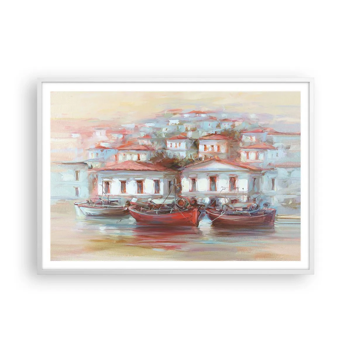 Affiche dans un cadre blanc - Poster - Petite ville heureuse - 100x70 cm