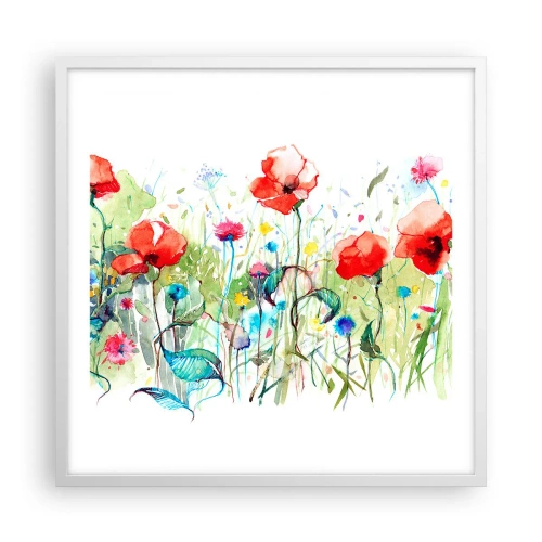 Affiche dans un cadre blanc - Poster - Prairie de fleurs en mai - 60x60 cm