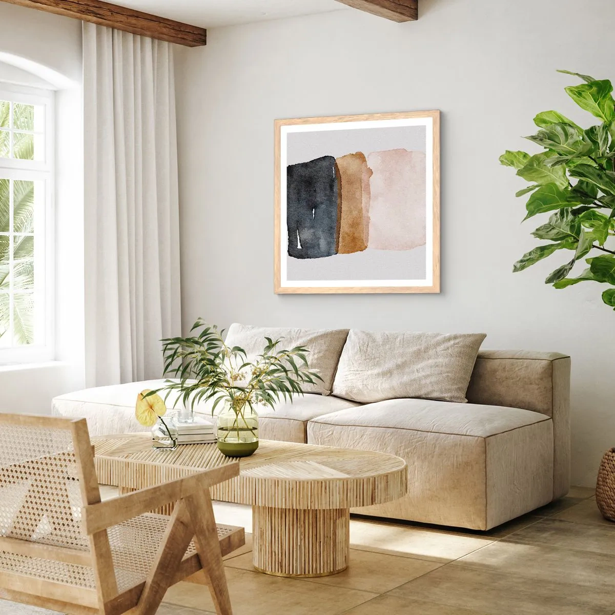 Affiche dans un chêne clair - Poster - Composition de couleurs de la terre - 30x30 cm