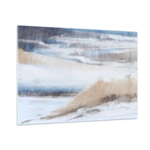 Impression sur verre - Image sur verre - Une abstraction délicate dans des tons beiges et bleus froids. - 100x70cm - Composition hivernale - Décoration murale moderne pour le salon et la chambre ARTTOR