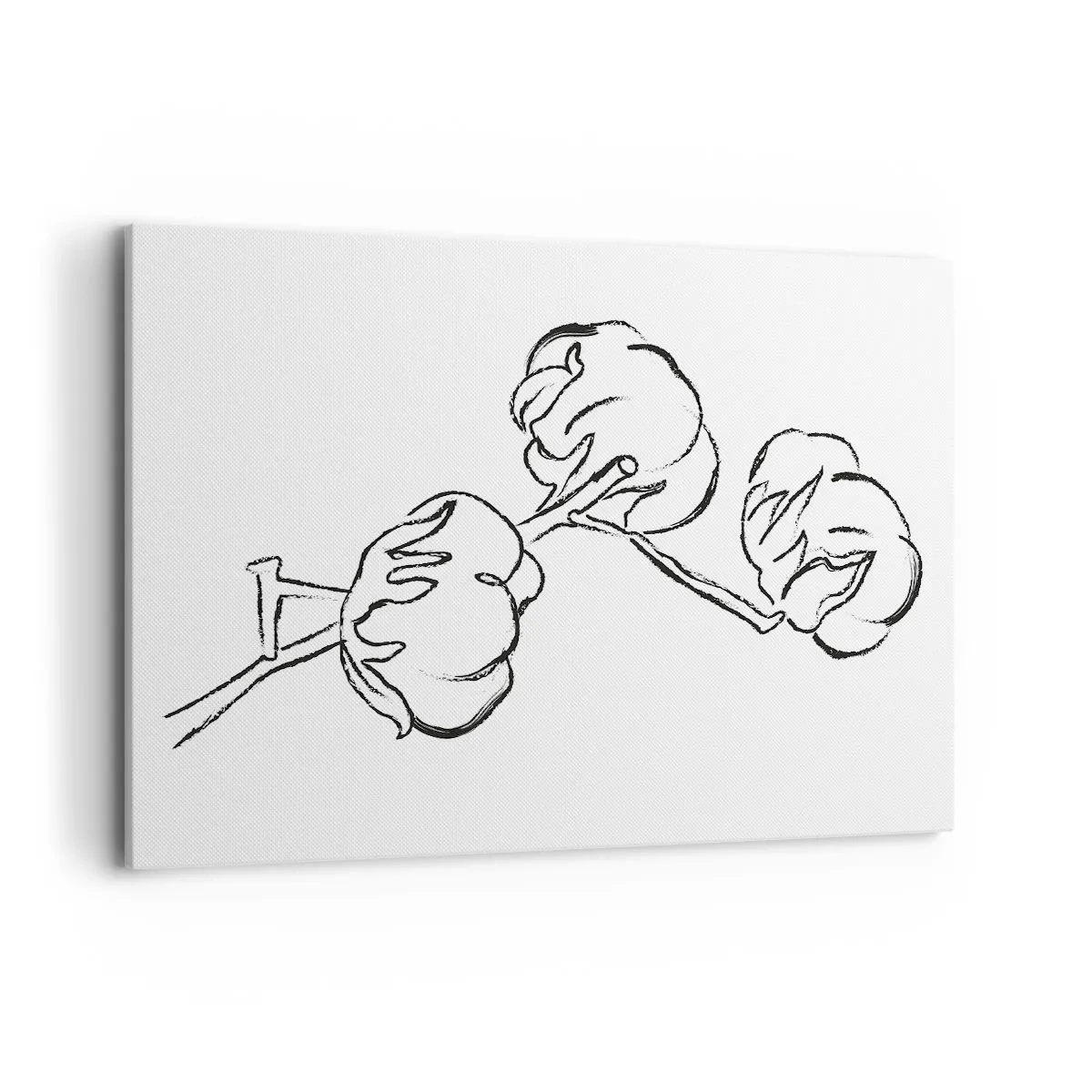 Impression sur toile - Image sur toile - Un contour délicat d'une branche de coton sur fond blanc - 100x70cm - Duvet de coton - Décoration murale moderne pour le salon et la chambre ARTTOR