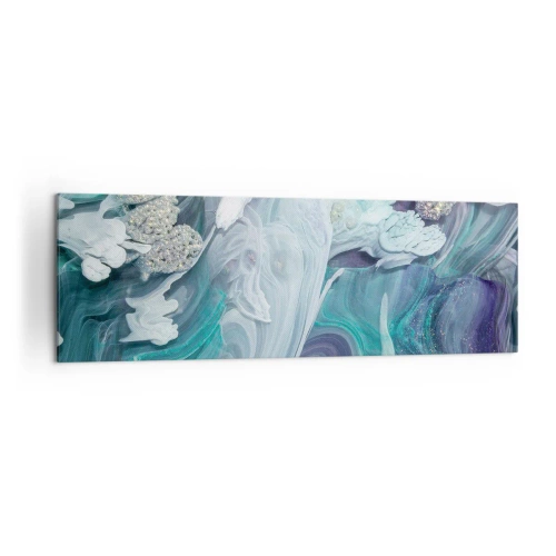 Impression sur toile - Image sur toile - Tourbillons abstraits dans des tons de bleu et de blanc - 160x50cm - Courants bleus - Décoration murale moderne pour le salon et la chambre ARTTOR
