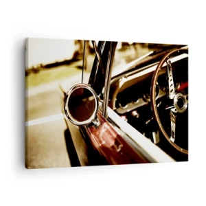 Impression sur toile - Image sur toile - Gros plan du miroir et de l'intérieur d'une voiture rétro classique - 70x50cm - Auto avec une âme - Décoration murale moderne pour le salon et la chambre ARTTOR