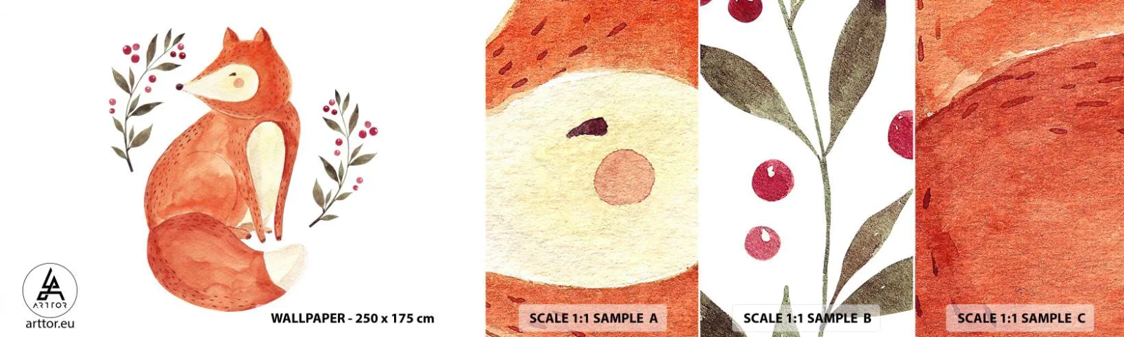 Échantillon De Papier Peint Standard Eco - Petit rouquin - Pour les enfants, Renard, Conte de fées - 100x30 cm