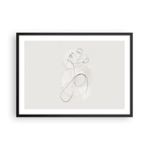 Affiche dans un cadre noir - Poster - Contour du visage minimaliste avec une fleur sur fond clair - 70x50cm - Spirale de beauté - Décoration murale moderne pour le salon et la chambre ARTTOR