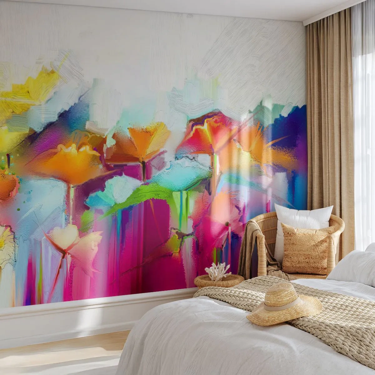 Papier peint sur mesure Premium Canvas - L'arc-en-ciel s'est épanoui - Abstraction, Fleurs, Morceau