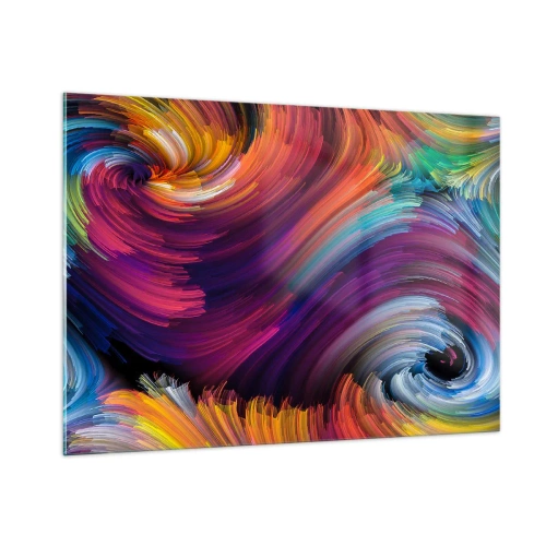 Impression sur verre - Image sur verre - Tourbillons colorés et coups de pinceau dynamiques dans l'abstraction - 100x70cm - Le début d'un nouveau monde - Décoration murale moderne pour le salon et la chambre ARTTOR