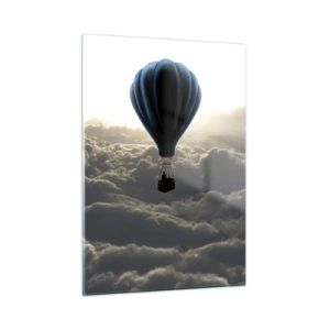 Impression sur verre - Image sur verre - Un ballon flottant au-dessus des nuages au lever du soleil - 50x70cm - Un vagabond au dessus des nuages - Décoration murale moderne pour le salon et la chambre ARTTOR