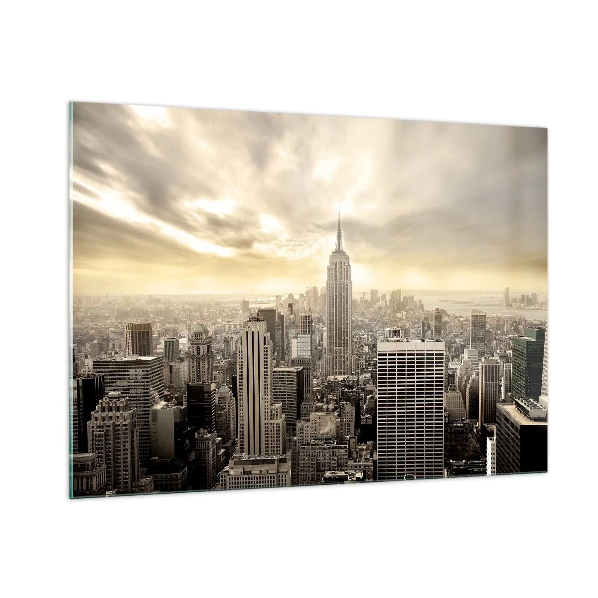 Impression sur verre - Image sur verre - Panorama de la ville avec des gratte-ciels et l'Empire State Building - 100x70cm - New York tissé de gris - Décoration murale moderne pour le salon et la chambre ARTTOR