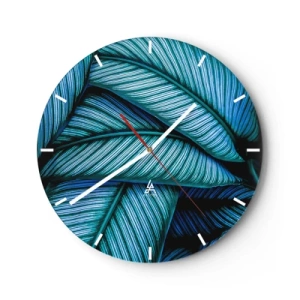 Horloge murale - Pendule murale - Gros plan de plumes dans les tons turquoise et bleu marine - 30x30cm - Lignes de vie - Décoration murale moderne pour le salon, la cuisine et la chambre ARTTOR