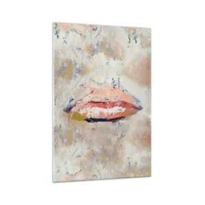 Impression sur verre - Image sur verre - Une composition abstraite représentant les lèvres d'une femme aux couleurs pastel. - 70x100cm - Éveil la pensée - Décoration murale moderne pour le salon et la chambre ARTTOR