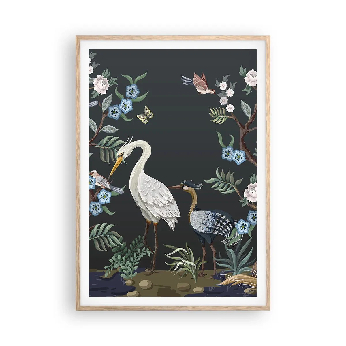Affiche dans un chêne clair - Poster - Parade d'oiseaux - 70x100 cm