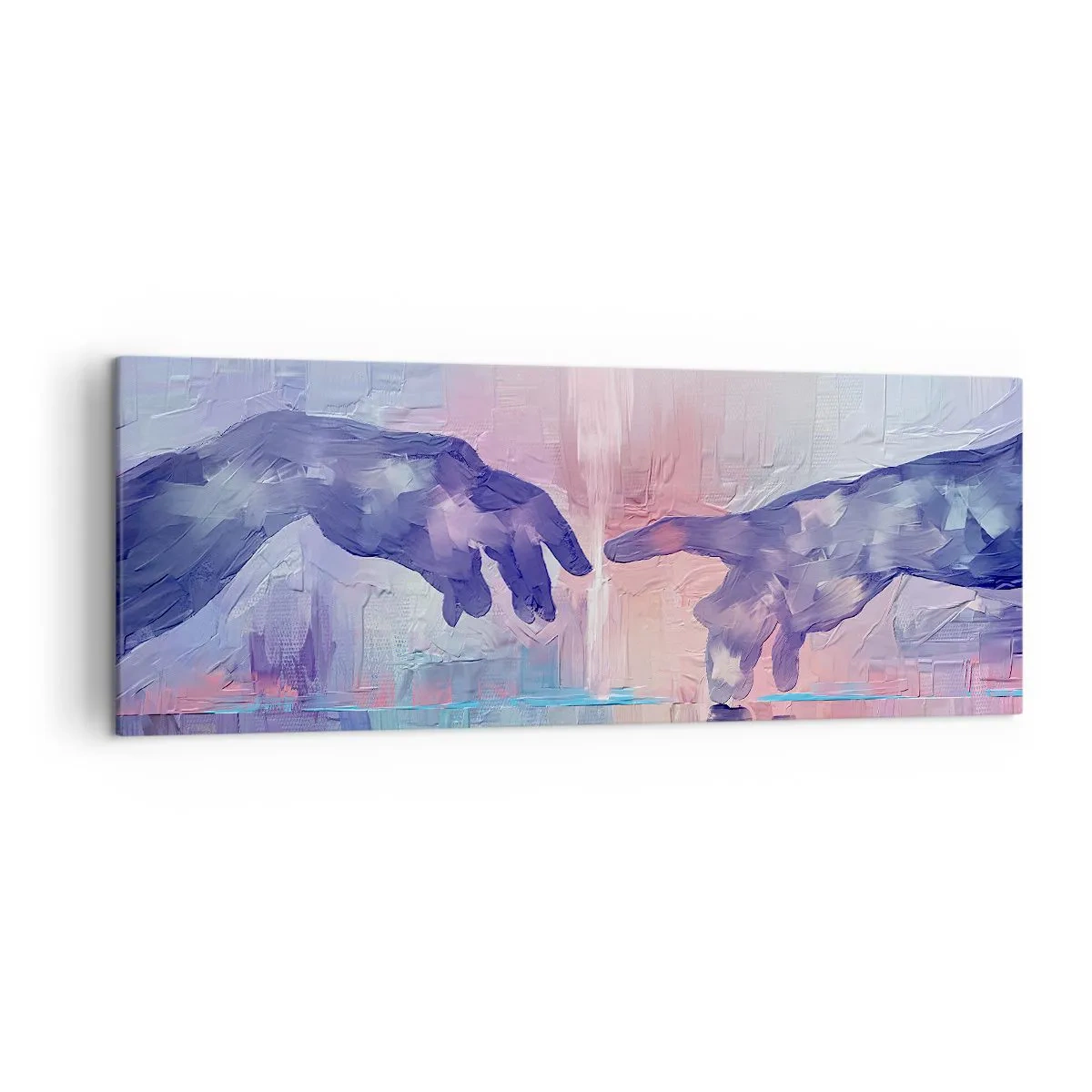 Impression sur toile - Image sur toile - Mains symboliques aux couleurs abstraites, faisant référence au thème de la création - 140x50cm - Divine étincelle de vie - Décoration murale moderne pour le salon et la chambre ARTTOR