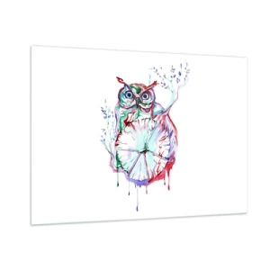 Impression sur verre - Image sur verre - Hibou abstrait dans une composition aquarelle colorée - 100x70cm - Sage par nature - Décoration murale moderne pour le salon et la chambre ARTTOR