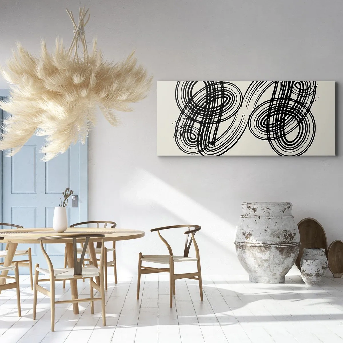 Impression sur toile - Image sur toile - Lignes noires abstraites sur fond clair dans un style avant-gardiste. - 140x50cm - C'est venu spontanément - Décoration murale moderne pour le salon et la chambre ARTTOR