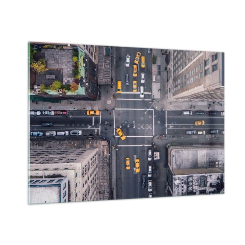 Impression sur verre - Image sur verre - Vue aérienne d'une intersection très fréquentée de la ville - 100x70cm - Un choix simple - Décoration murale moderne pour le salon et la chambre ARTTOR