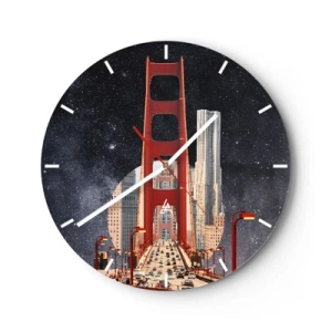 Horloge murale - Pendule murale - Le pont de la ville à la lumière des lampadaires sur fond de ciel étoilé - 30x30cm - Toujours au centre - Décoration murale moderne pour le salon, la cuisine et la chambre ARTTOR