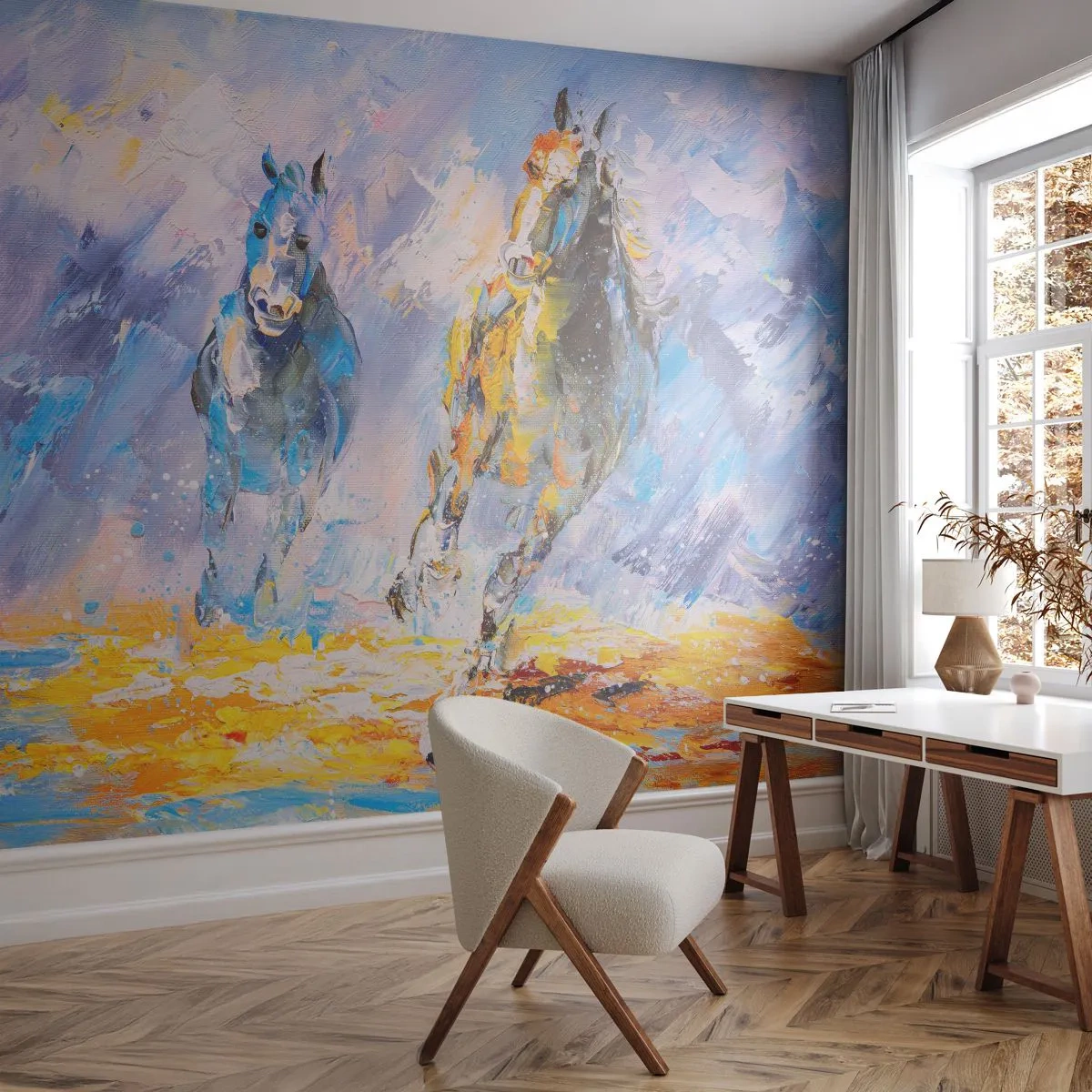 Papier Peint Photo Standard Eco - À travers l'éblouissement du galop - Animaux, Les chevaux, Impressionnisme - 450x315 cm