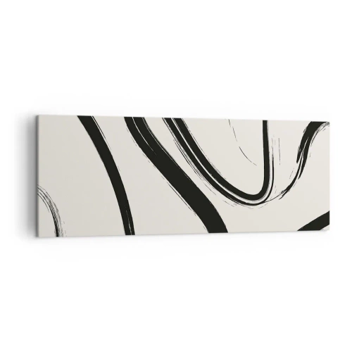 Impression sur toile - Image sur toile - Lignes courbes noires et blanches sur fond clair - 140x50cm - Fantaisie en noir et blanc - Décoration murale moderne pour le salon et la chambre ARTTOR