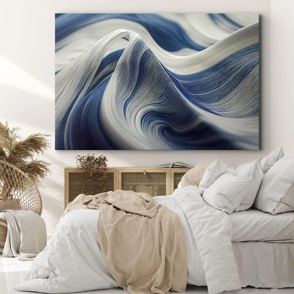 Impression sur toile - Image sur toile - Vagues abstraites dans des tons de bleu et de blanc - 120x80cm - La fluidité du bleu et du blanc - Décoration murale moderne pour le salon et la chambre ARTTOR