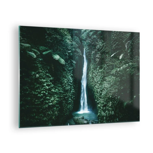 Impression sur verre - Image sur verre - Une cascade au milieu d'une végétation tropicale dense - 70x50cm - Fontaine tropicale - Décoration murale moderne pour le salon et la chambre ARTTOR