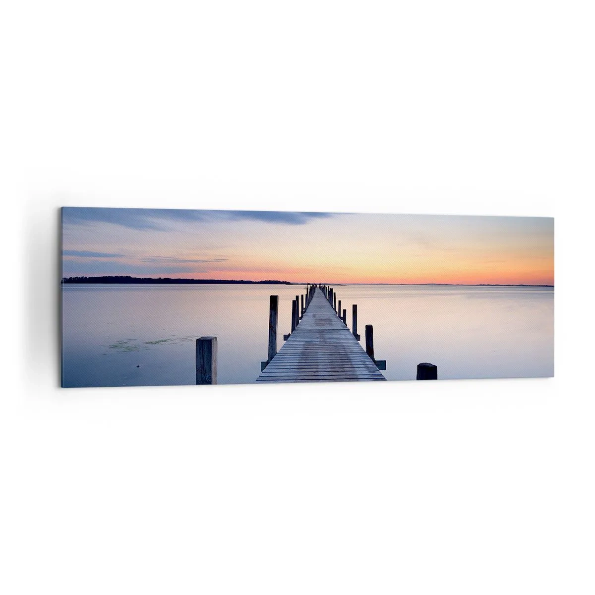 Impression sur toile - Image sur toile - Jetée en bois sur le lac au coucher du soleil - 160x50cm - Le calme d'un crépuscule serein - Décoration murale moderne pour le salon et la chambre ARTTOR