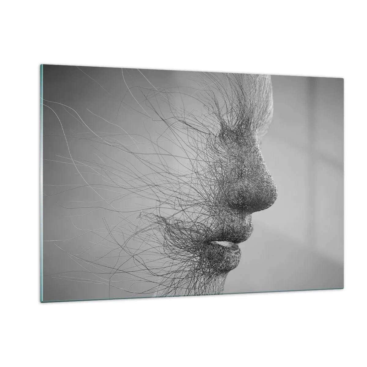 Impression sur verre - Image sur verre - Profil de visage abstrait noir et blanc avec des lignes - 120x80cm - L'esprit du vent - Décoration murale moderne pour le salon et la chambre ARTTOR