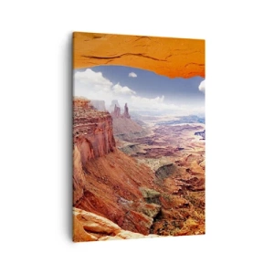 Impression sur toile - Image sur toile - Canyon vu à travers une fenêtre rocheuse aux tons rocheux chauds - 50x70cm - Sculpté par la nature elle-même - Décoration murale moderne pour le salon et la chambre ARTTOR