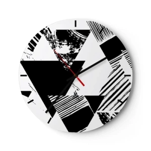 Horloge murale - Pendule murale - Composition géométrique en noir et blanc avec des triangles - 30x30cm - Pluie de triangles - Décoration murale moderne pour le salon, la cuisine et la chambre ARTTOR
