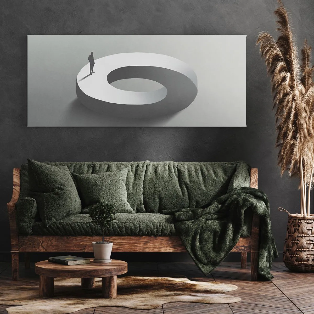 Impression sur toile - Image sur toile - Un homme sur une structure grise et abstraite - 120x50cm - Et sois intelligent ici - Décoration murale moderne pour le salon et la chambre ARTTOR