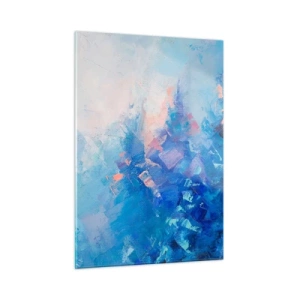 Impression sur verre - Image sur verre - Paysage d'hiver abstrait avec des bleus froids et des teintes roses douces - 50x70cm - Abstraction hivernale - Décoration murale moderne pour le salon et la chambre ARTTOR