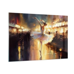 Impression sur verre - Image sur verre - Ballerine à la lumière des lumières de la ville - 100x70cm - Miracle dans la rue - Décoration murale moderne pour le salon et la chambre ARTTOR