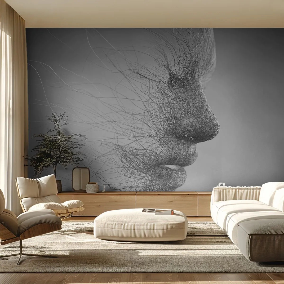 Papier Peint Autocollant Deluxe Sticker - L'esprit du vent - Abstraction, Visage de femme, Graphique - 450x315 cm